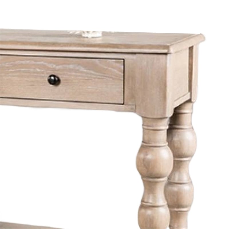 Cherie Sofa Table- 3 Drawers- Shelf- Light White Washed Wood- 64 Inch