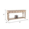 Cherie Sofa Table- 3 Drawers- Shelf- Light White Washed Wood- 64 Inch