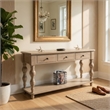 Cherie Sofa Table- 3 Drawers- Shelf- Light White Washed Wood- 64 Inch