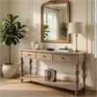 Cherie Sofa Table- 3 Drawers- Shelf- Light White Washed Wood- 64 Inch