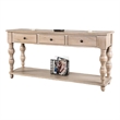 Cherie Sofa Table- 3 Drawers- Shelf- Light White Washed Wood- 64 Inch
