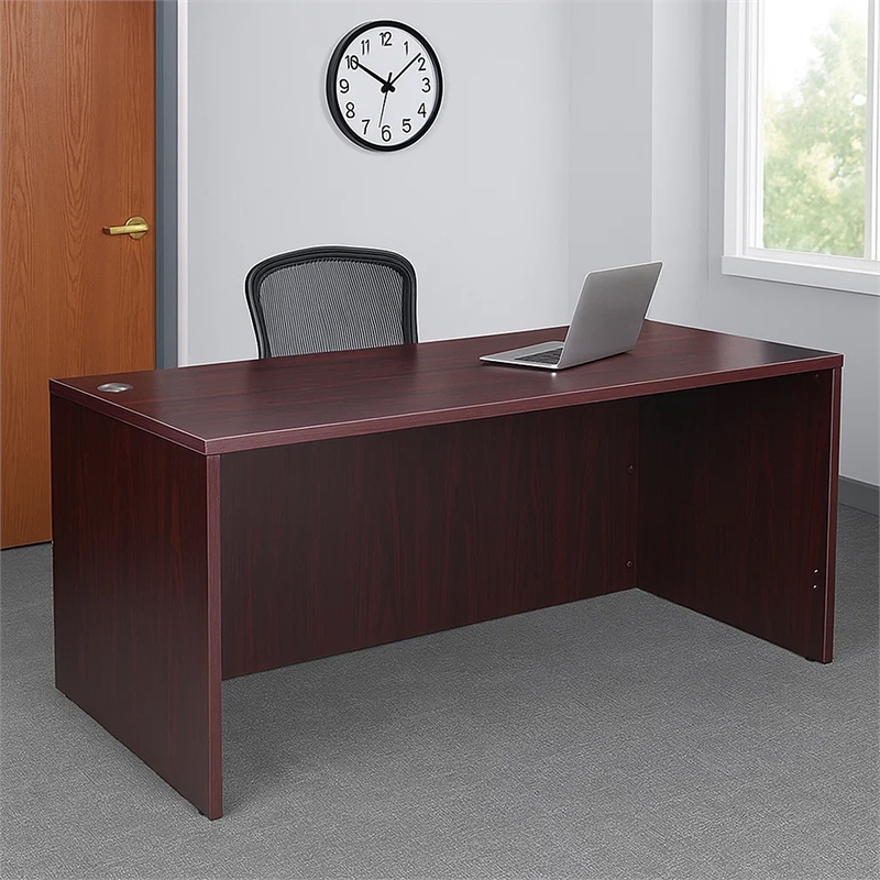 Nea Desk Shell- 71 Inch Reception Top- Panel Legs- Mahogany Red Wood