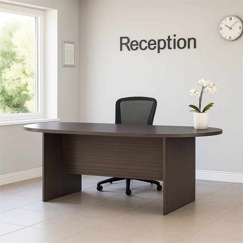 Mike 95 Inch Oval Conference Table with Panel Legs- Driftwood Gray