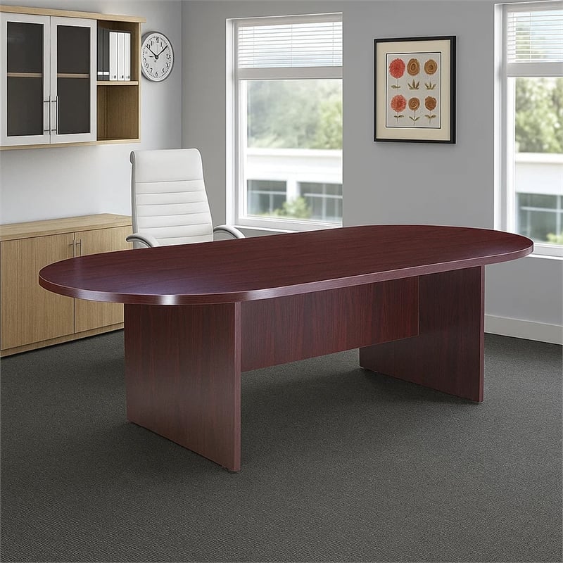 Mike 95 Inch Oval Conference Table with Panel Legs- Mahogany Red
