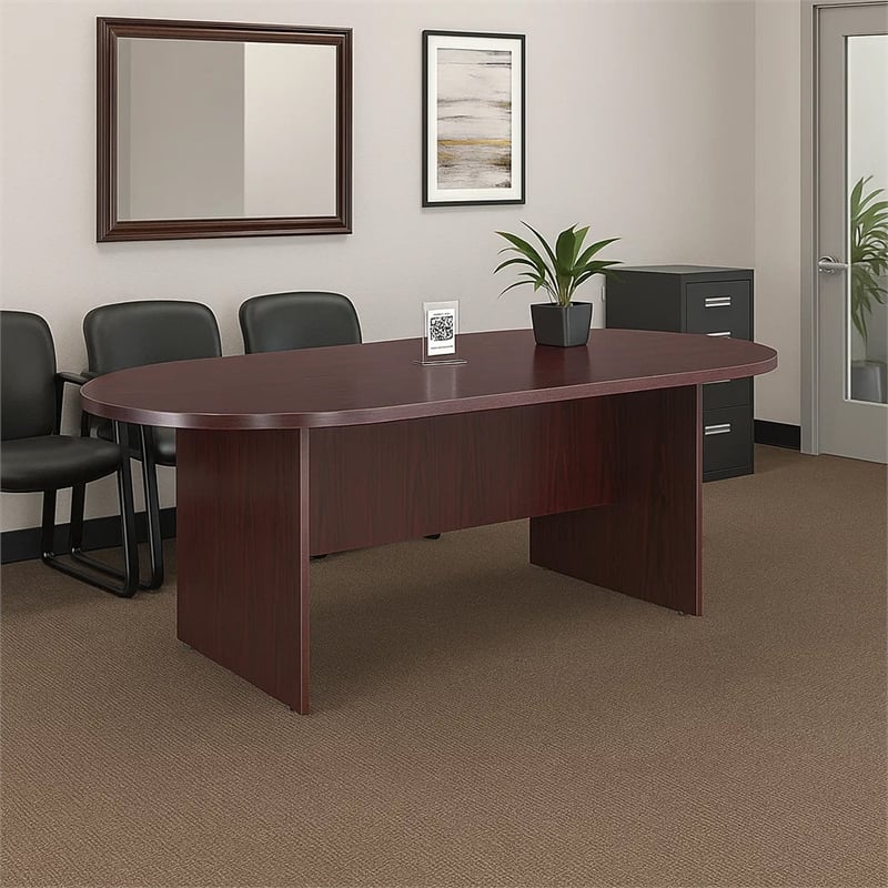 Mike 95 Inch Oval Conference Table with Panel Legs- Mahogany Red