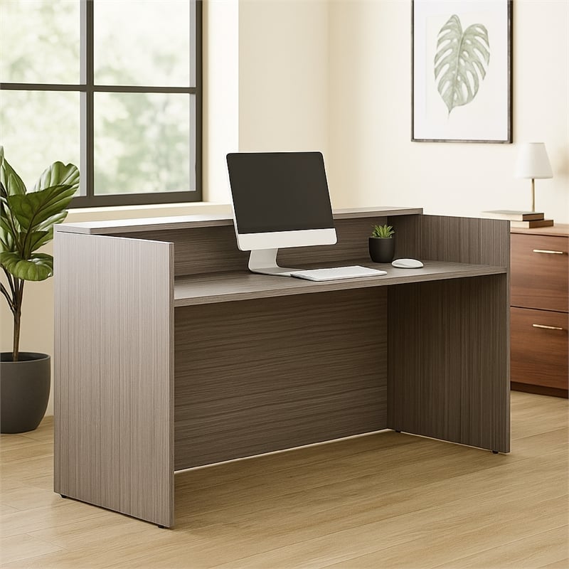 Jery Reception Desk- 71 Inch- Modesty Panel- Driftwood Smoke Gray
