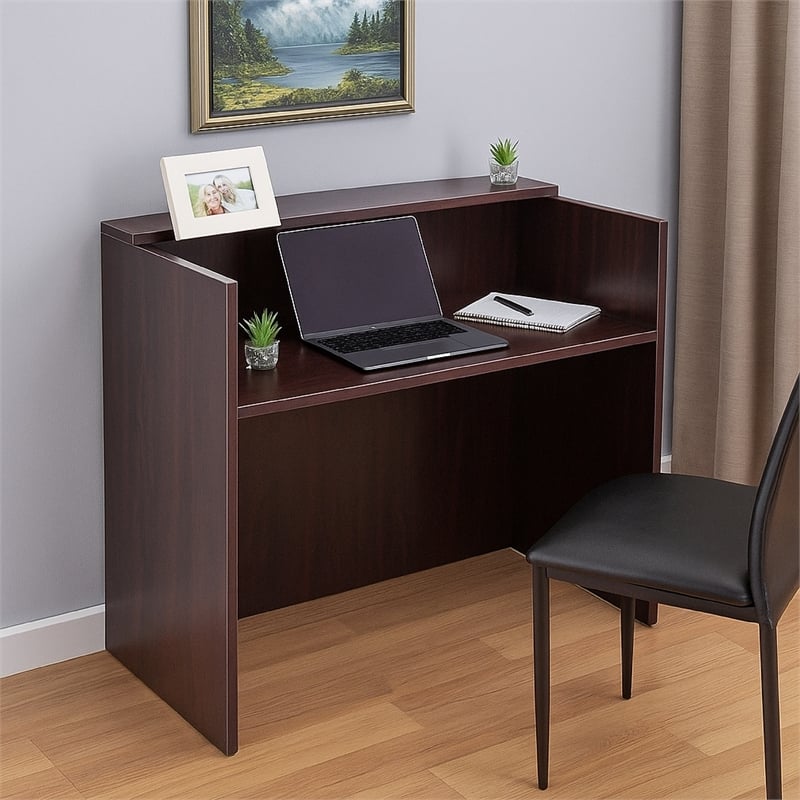 Jery Reception Desk- 71 Inch- Modesty Panel- Mahogany Red Melamine