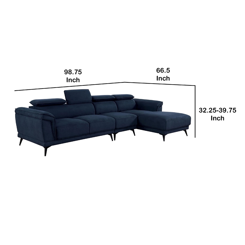 Panie Sectional Sofa- Adjustable Headrests- Navy Blue- 99 Inch