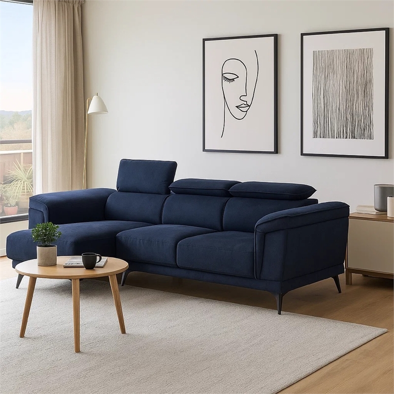 Panie Sectional Sofa- Adjustable Headrests- Navy Blue- 99 Inch