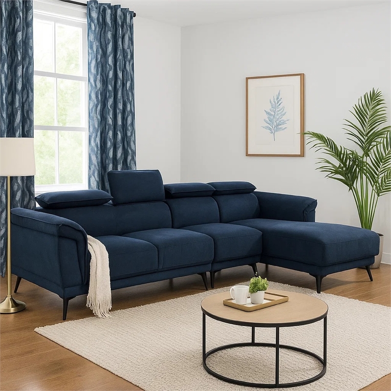 Panie Sectional Sofa- Adjustable Headrests- Navy Blue- 99 Inch