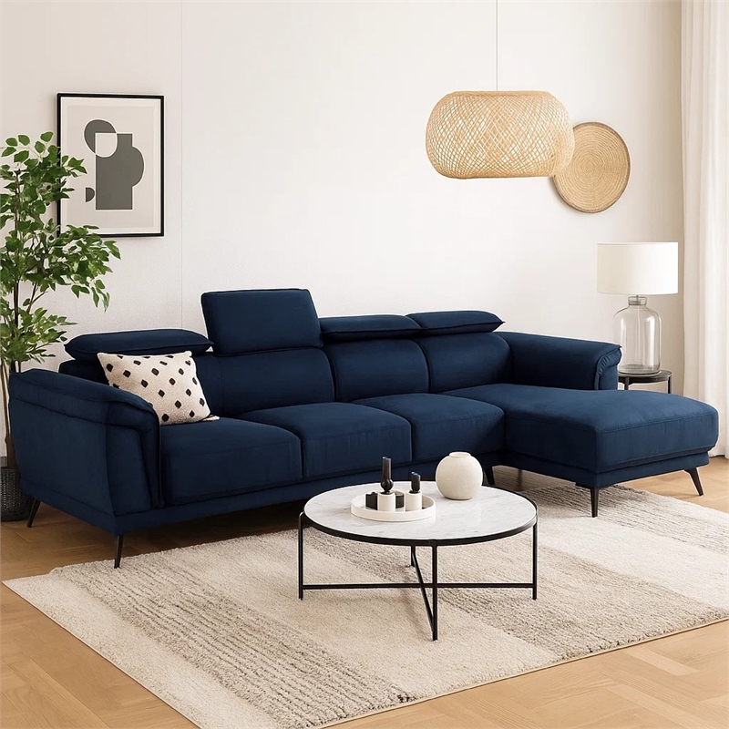 Panie Sectional Sofa- Adjustable Headrests- Navy Blue- 125 Inch