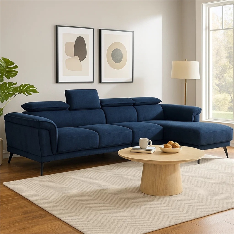 Panie Sectional Sofa- Adjustable Headrests- Navy Blue- 125 Inch
