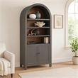 Xeny Arched Display Cabinet- 3 Shelves w 2 Doors- Gray Mahogany Wood