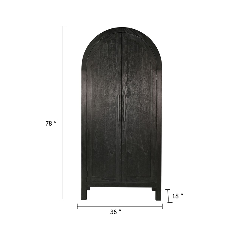 Dyz Arched Storage Cabinet- 2 Doors w Adjustable Shelves- Black Wood
