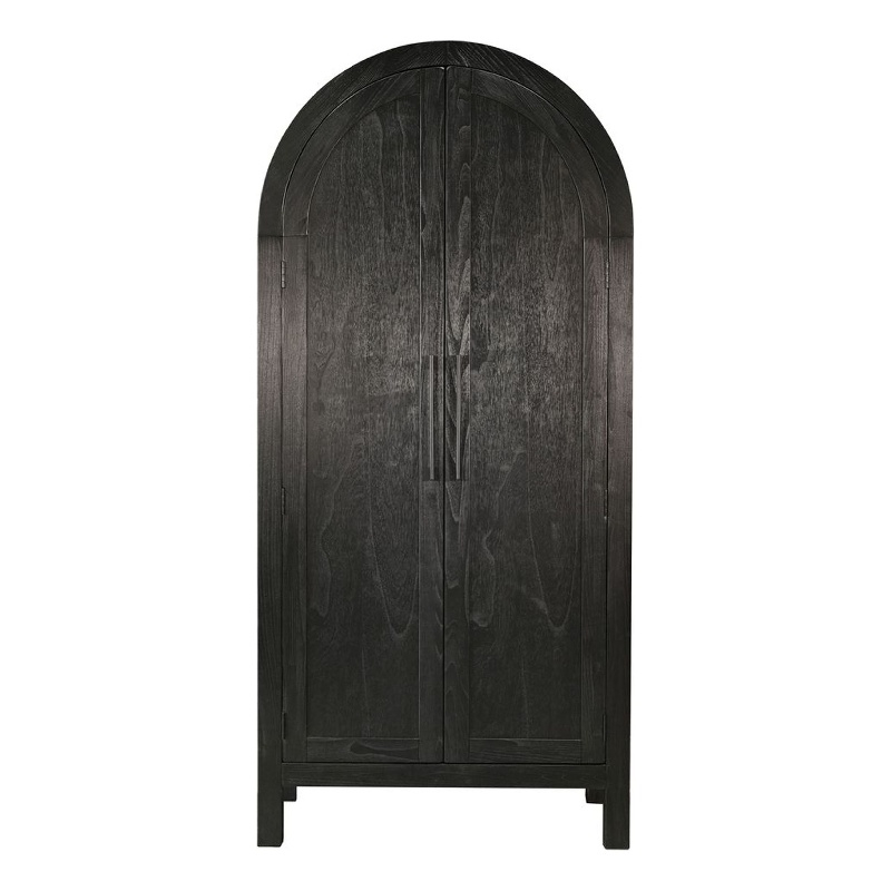 Dyz Arched Storage Cabinet- 2 Doors w Adjustable Shelves- Black Wood
