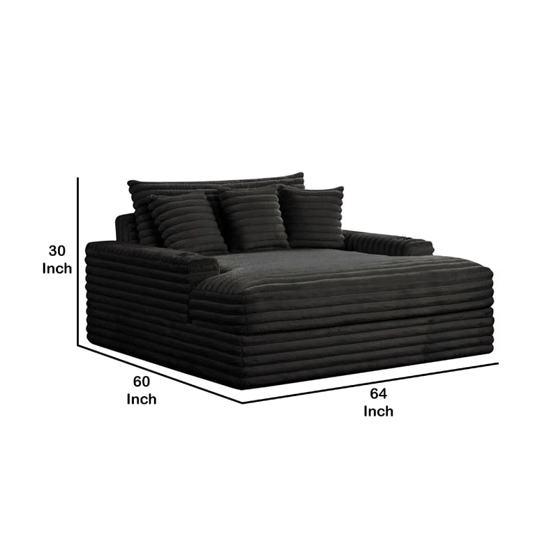Voyo Oversize Chaise- Black Chenille- Track Arms w Cup Holders and USB- 64 Inch