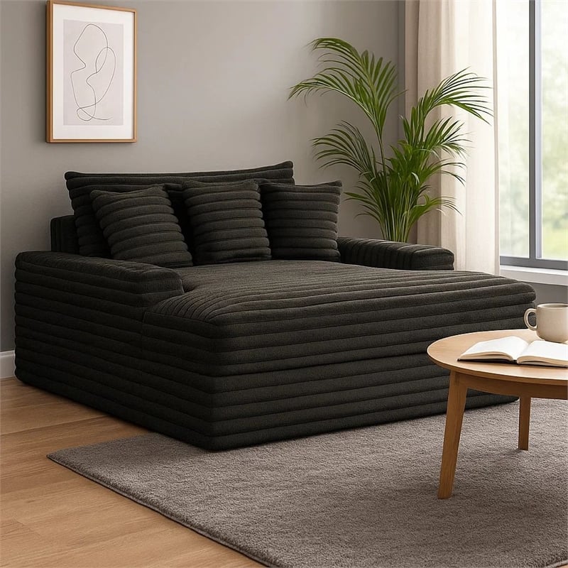 Voyo Oversize Chaise- Black Chenille- Track Arms w Cup Holders and USB- 64 Inch