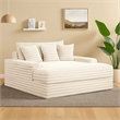 Voyo Oversize Chaise- White Chenille- Track Arms w Cup Holders and USB- 64 Inch