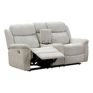 Becy Manual Reclining Loveseat w Console- 2 Cup Holders- Light Gray