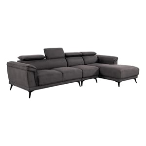 Panie Sectional Sofa- Adjustable Headrests- Right Chaise- Gray Fabric- 99 Inch