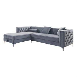Amna Sectional Sofa- Storage Chaise- Gray Tufted Flannelette- 108 Inch
