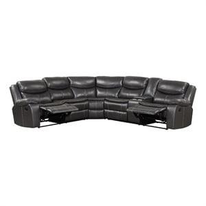 Polly Manual Recliner Sectional Sofa- Gray Faux Leather- 123 Inch