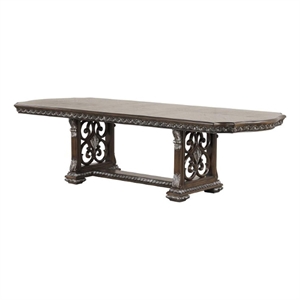 Naddy Dining Table- 80-112 Inch Extendable Top- Dark Brown Floral Motifs