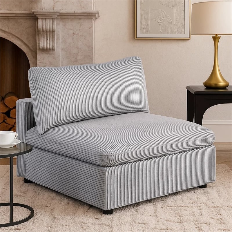 Nolan Armless Modular Chair with Square Frame- Light Gray Corduroy
