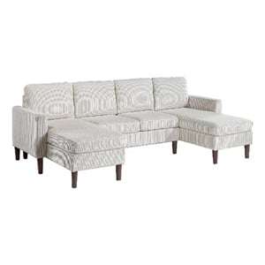 Nyla All-In-One Sectional Sofa Set with Double Chaise- Beige Corduroy
