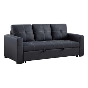 Angela Convertible Sofa with Pull-Out Bed- Black Cross Stitch Polyfiber