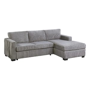 Leah All-In-One Chaise Sectional Sofa- Track Arms- Light Gray Corduroy