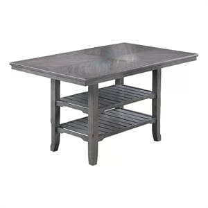 Suzy Counter-Height Table- 2 Slatted Shelves- Gray Rubberwood- 64 Inch