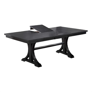 Berny Dining Table- Extension Leaf- Trestle Base- Gray Wood- 64-46 Inch