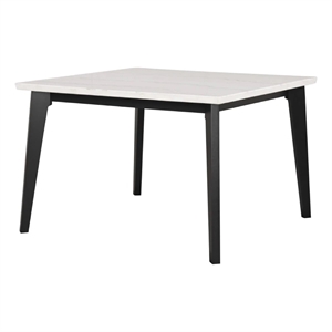 Soa Counter Height Table- 54 Inch Square White Marble Top- Black Legs