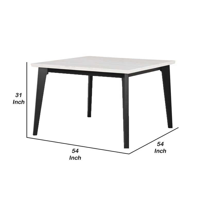 Soa Dining Table- 54 Inch Square White Marble Top- Black Legs