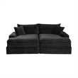 Teya Double Chaise Sofa- 2 Pillows- Black Chenille Upholstery- 94 Inch