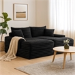 Teya Double Chaise Sofa- 2 Pillows- Black Chenille Upholstery- 94 Inch