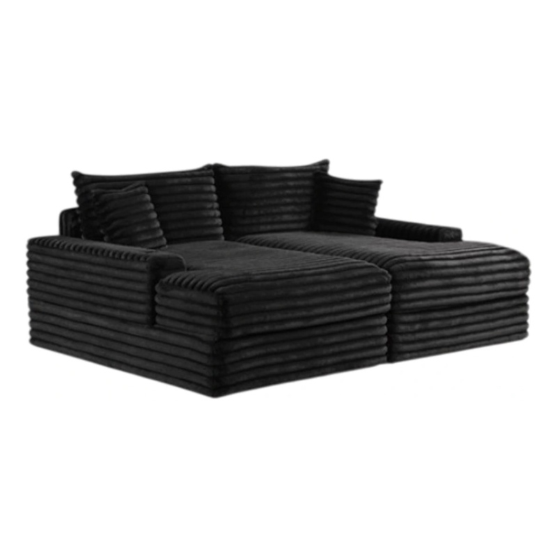 Teya Double Chaise Sofa- 2 Pillows- Black Chenille Upholstery- 94 Inch