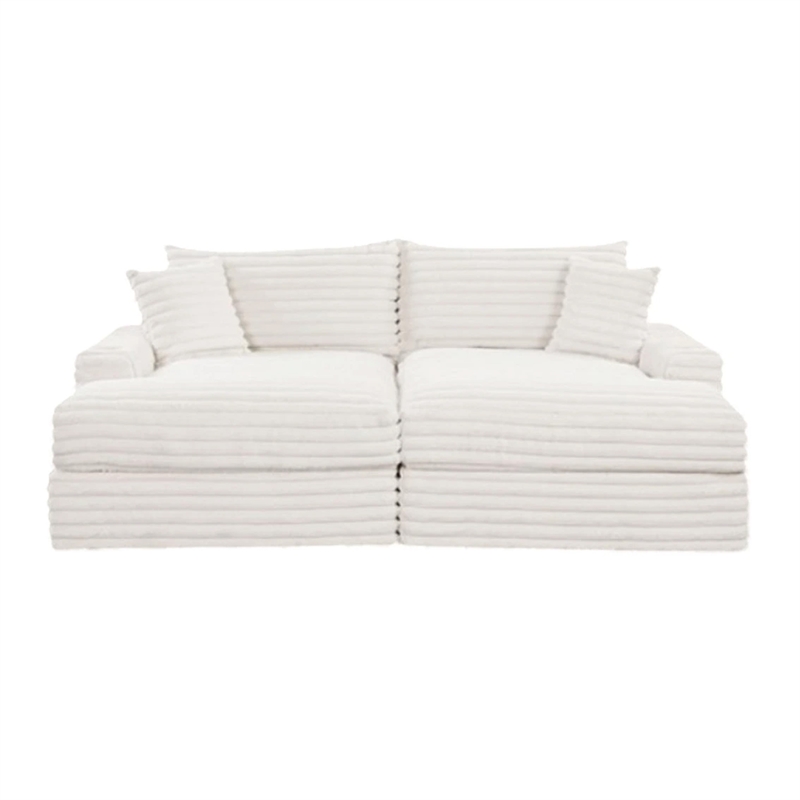 Teya Double Chaise Sofa- 2 Pillows- White Chenille Upholstery- 94 Inch