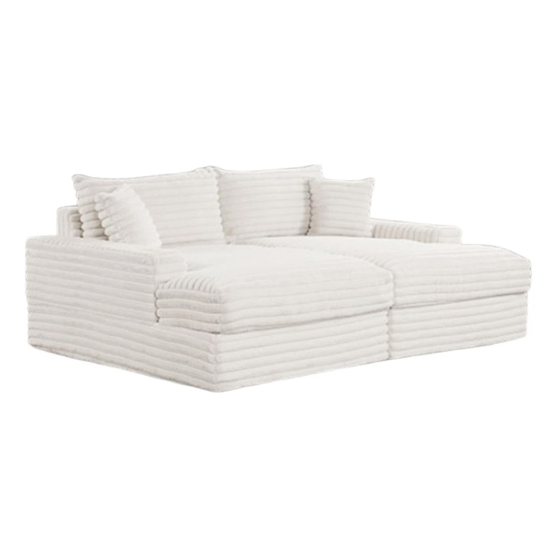 Teya Double Chaise Sofa- 2 Pillows- White Chenille Upholstery- 94 Inch