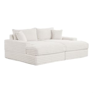 Teya Double Chaise Sofa- 2 Pillows- White Chenille Upholstery- 94 Inch