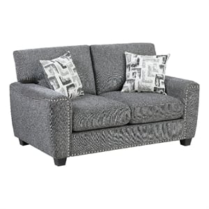 Koi Loveseat with 2 Pillows- Reversible Cushions- Gray Chenille- 65 Inch
