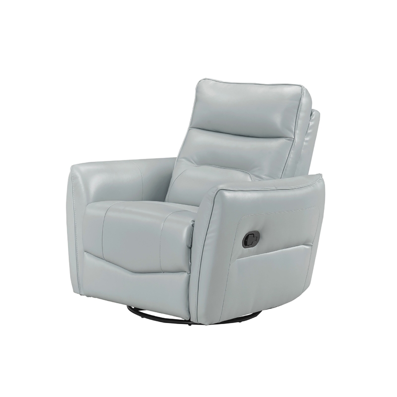 Temy Swivel Glider Manual Reclining Chair- Aqua Blue Top Grain Leather