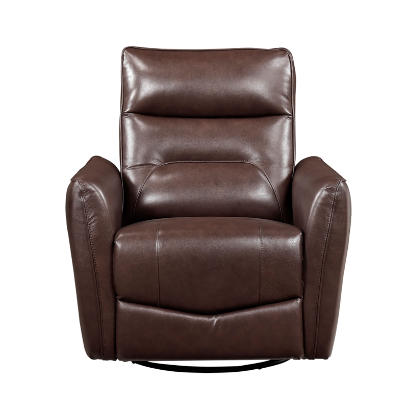 Temy Swivel Glider Manual Reclining Chair- Dark Brown Grain Leather