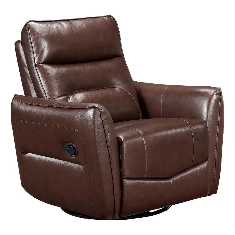 Temy Swivel Glider Manual Reclining Chair- Dark Brown Grain Leather