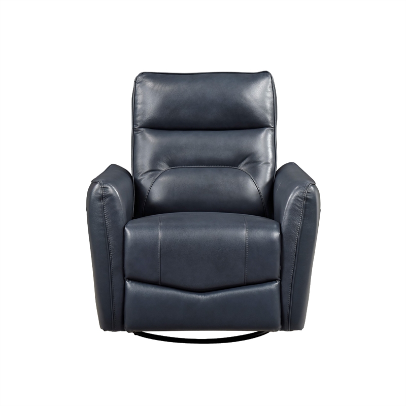 Temy Swivel Glider Manual Reclining Chair- Dark Blue Top Grain Leather