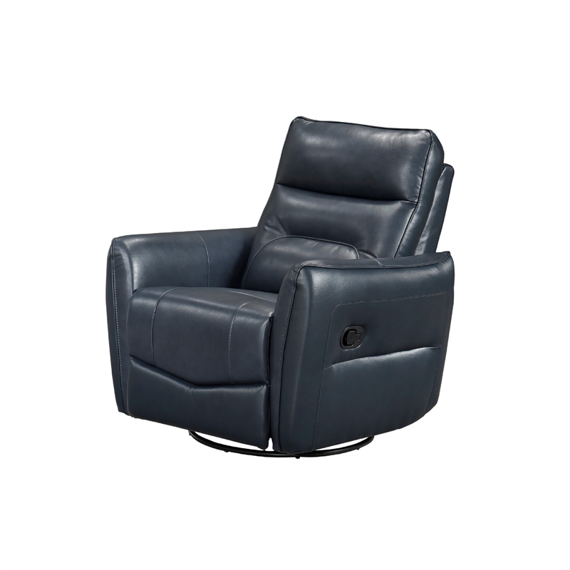 Temy Swivel Glider Manual Reclining Chair- Dark Blue Top Grain Leather