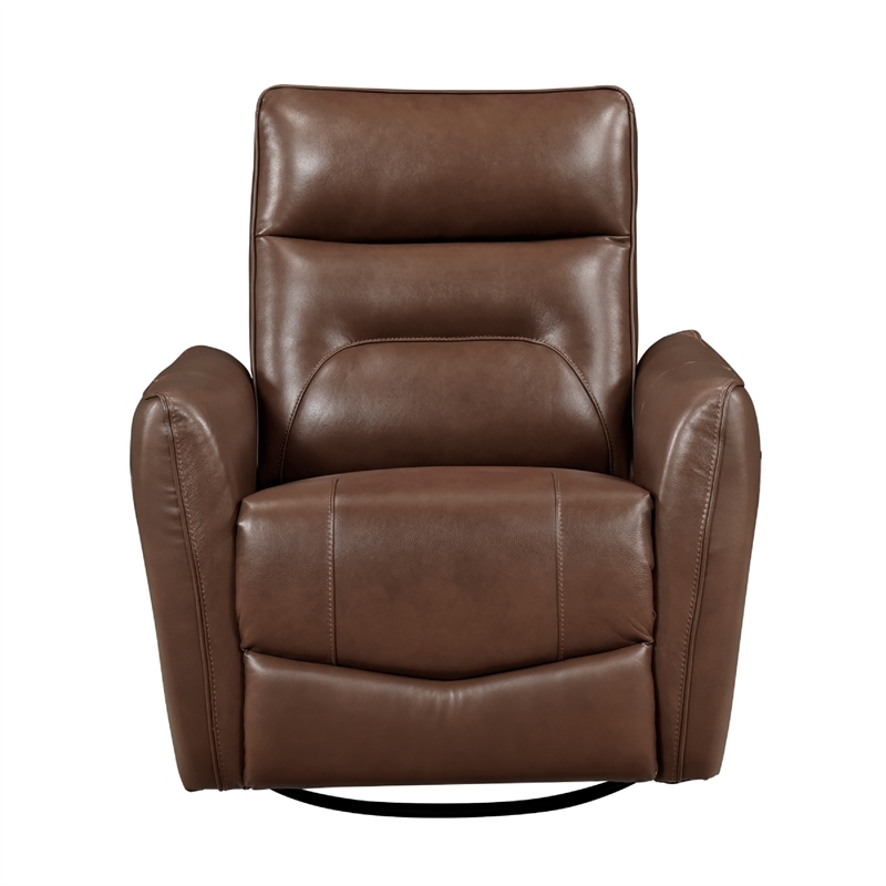 Temy Swivel Glider Manual Reclining Chair- Toffee Brown Grain Leather