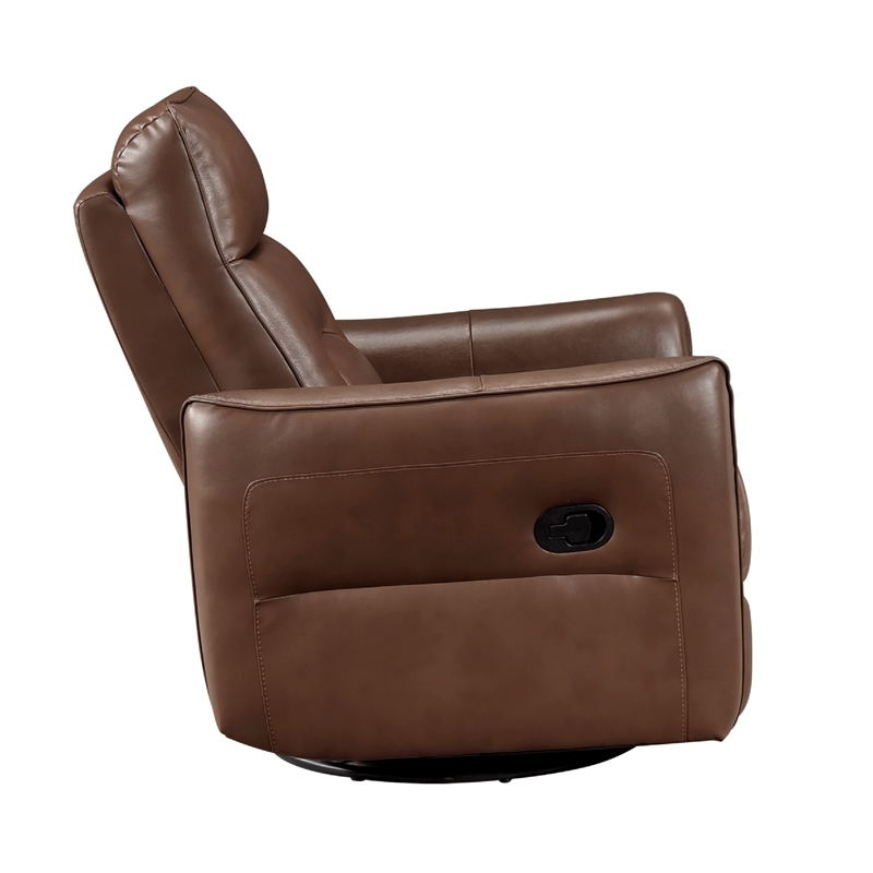 Temy Swivel Glider Manual Reclining Chair- Toffee Brown Grain Leather
