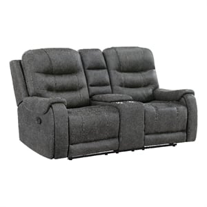 Erron Manual Reclining Loveseat w Console- Cupholders- Dark Gray Microfiber